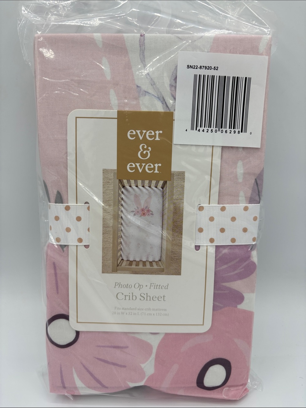 Ever & Ever Photo Op Baby Bunny Flower Crown 100% Cotton Fitted Crib Sheet